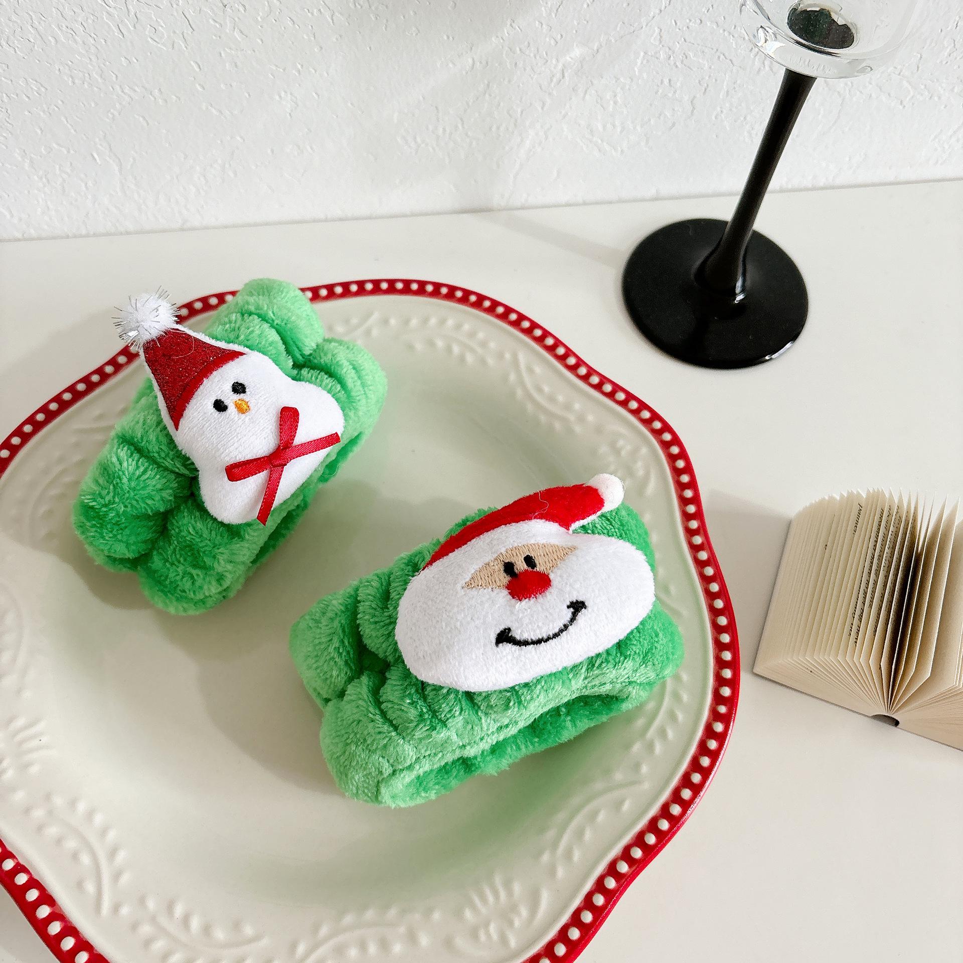 

Рождественский плюшевый набор повязки на голову и напульсника для женщин - Водонепроницаемый аксессуар для макияжа и умывания лица.