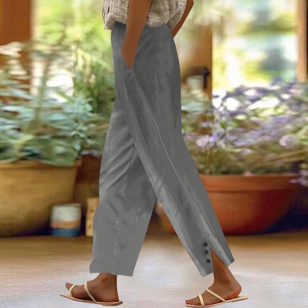 Women's Fashion Casual Pants Solid Color Straight Pants Elastic Waist Pants With Pockets