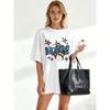 Oversized T-Shirt Black Money Text And Sparkle Stars Print Casual Streetwear Style For Women