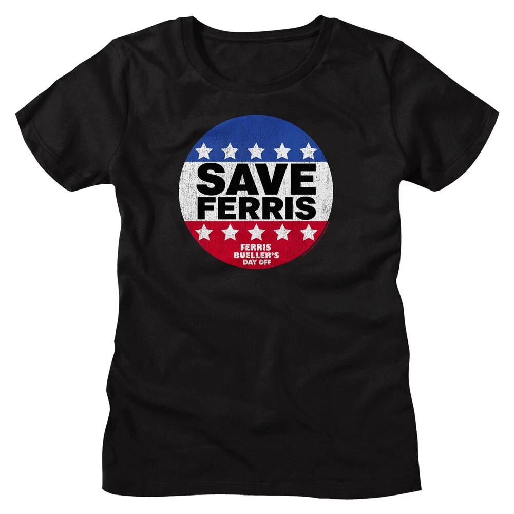 Ferris Bueller s Day Off Save Ferris Red White & Blue Badge Women s T Shirt L
