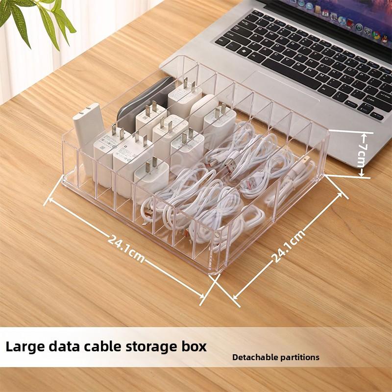 8-grid Transparent Data Cable Storage Box Desktop Phone Charger Charging Cable Sorting Grid Box Hub Sorting Organizer Shelf