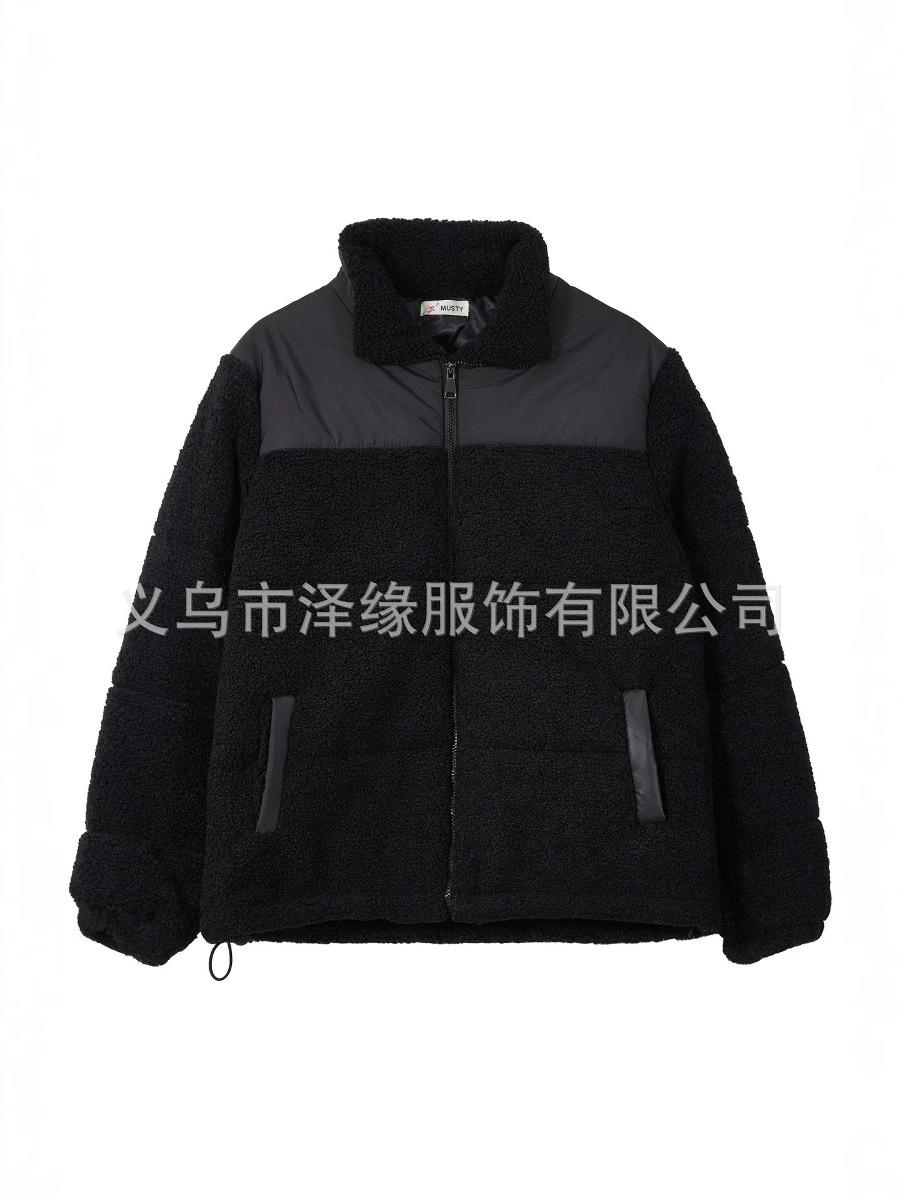 

Splicing stand-up collar winter new loose thickened warm trend loose trendy brand imitation fur top L чорний