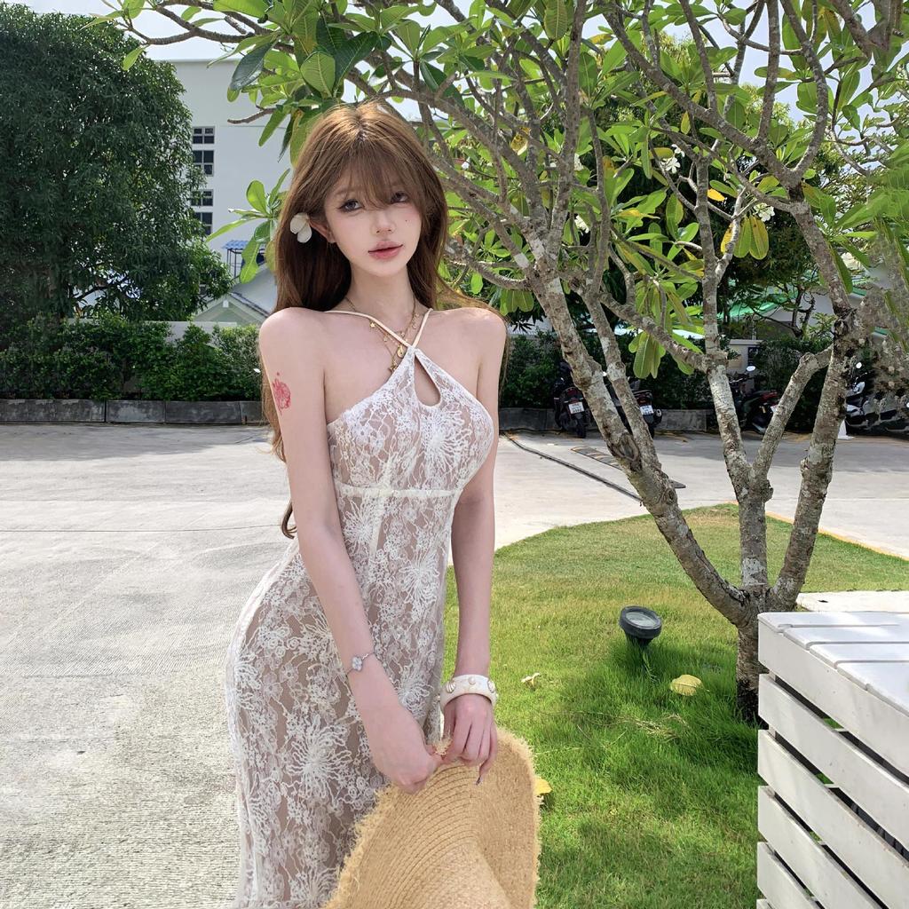 Morning Robe Female Bride Premium Lace Neck Birthday Fishtail Long Dress Light Dress French Suspender Dress