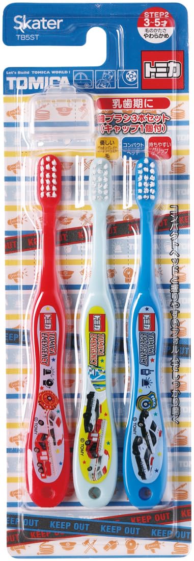 

Skater Toothbrush, for Preschoolers, Ages 3-5, 14cm, Soft, Pack of 3, Tomica 23, TB5ST-A