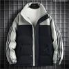 Three bars contrasting color cotton-padded clothes for men and women, winter new thickened warm stand-up collar windproof down cotton jacket