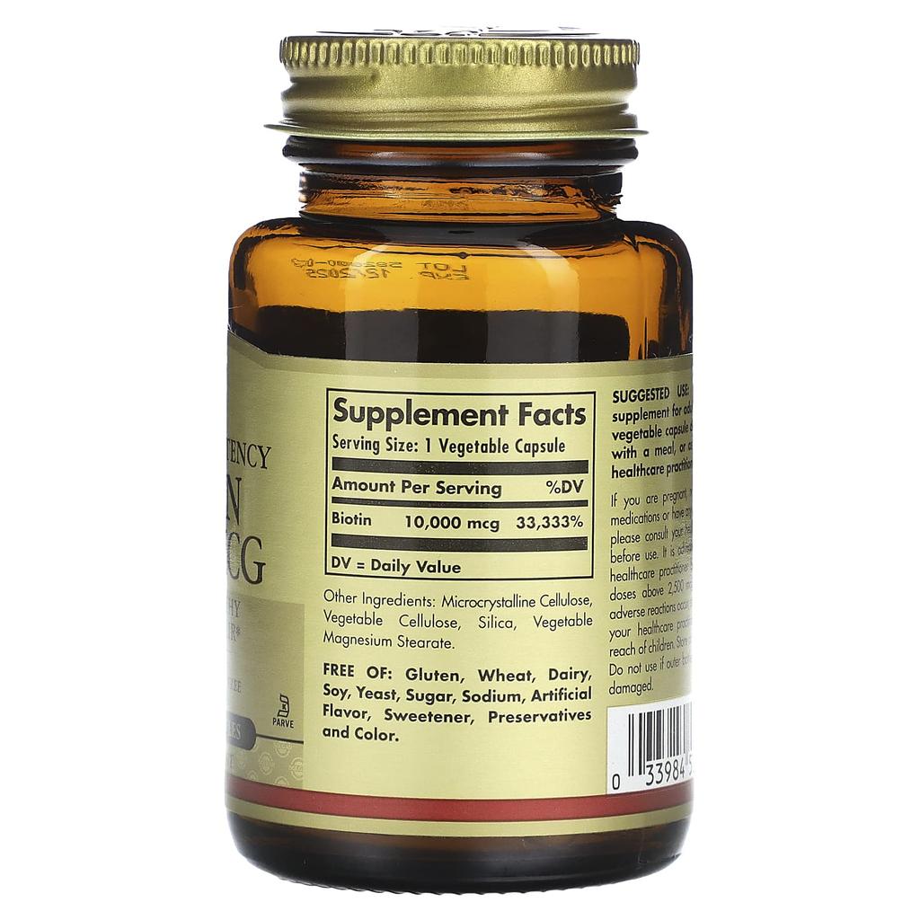Solgar, Biotin mit extrem hoher Wirksamkeit, 10.000 mcg, 60 vegetarische Kapseln