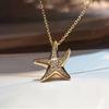 [Popular Choice] Elegant Starfish Pendant Necklace with Artificial Accents, Copper Collarbone Chain for Women - Perfect Birthday or Party Gift