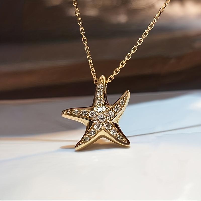 [Popular Choice] Elegant Starfish Pendant Necklace with Artificial Accents, Copper Collarbone Chain for Women - Perfect Birthday or Party Gift