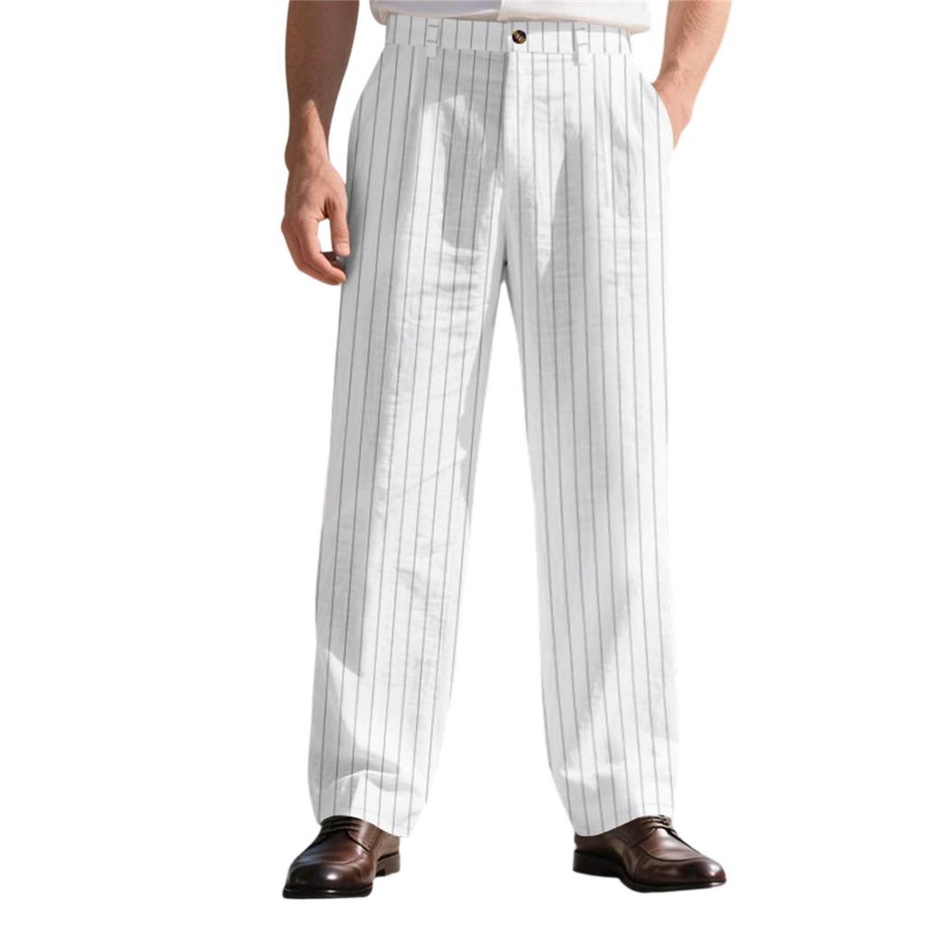 Men's Linen Comfortable And Breathable Straight Striped Suit Trousers