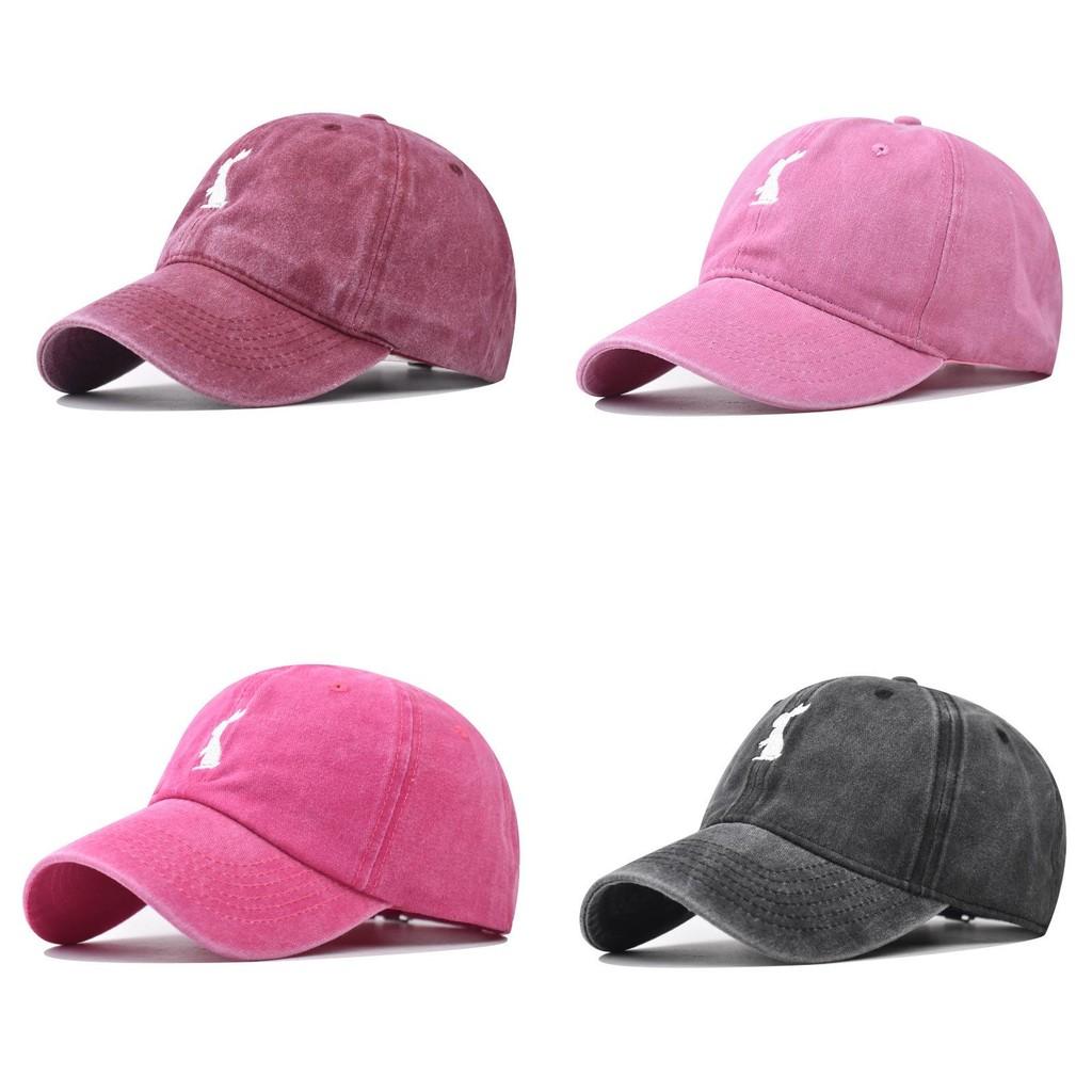 Embroidery Rabbit Cotton Baseball Cap Adjustable Strap Vintage Style Street