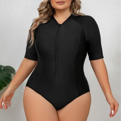 Large Size One-piece Zipper Sports Short-sleeved Surfing Swimsuit European and American Snorkeling Suit