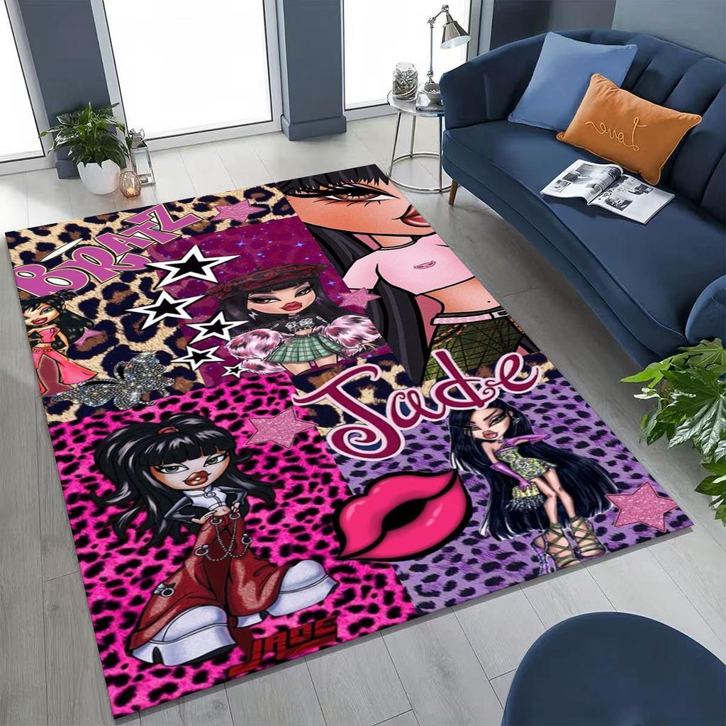 Fashion Girls Bratz Doll Cartoon Art Rug for Bedroom Living Room Sofa Home Doormat Decor,Large Kids Play Non-slip Floor Mat Gift