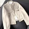 Men's High-End Suede Velvet Stand Collar Jacket - Retro Motorcycle Style for Autumn/Winter
