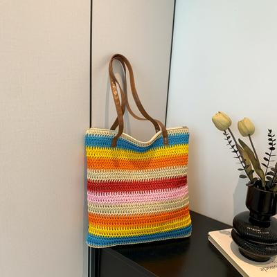 Rainbow Woven Bag Women'S Spring Large-Capacity Underarm Bag Seaside Travel Tote Bag