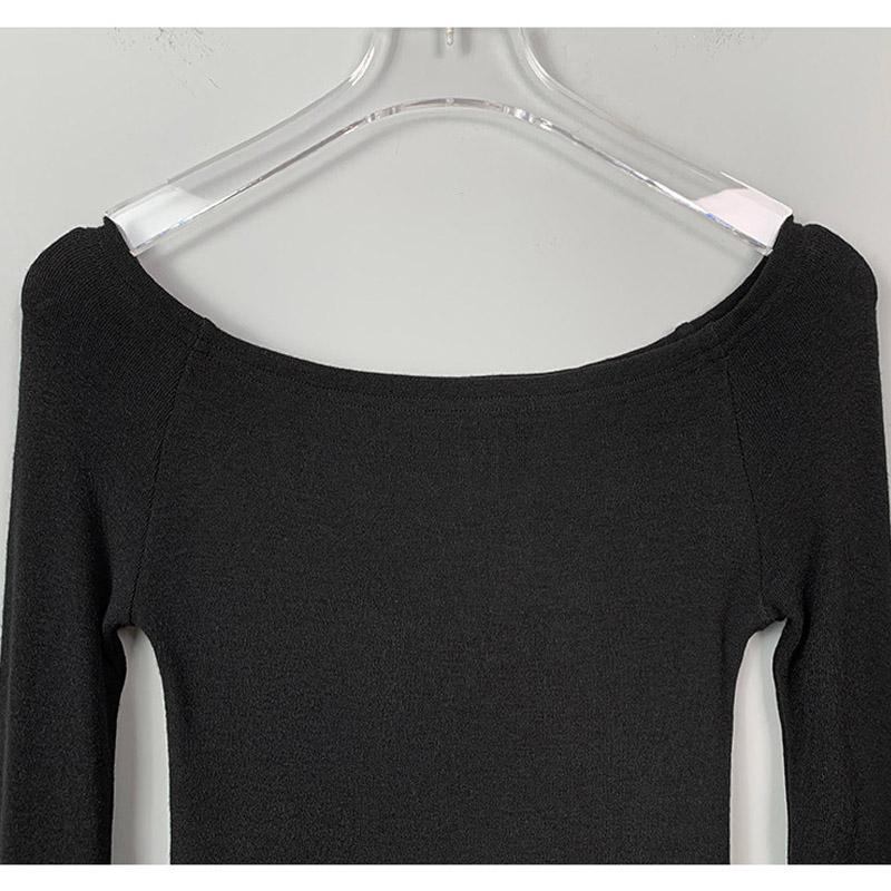 Sexy Slash Neck T Shirt Women Cotton Long Sleeves Cropped Tee Shirt Femme Slim T-shirt Female Black White Tops 2024