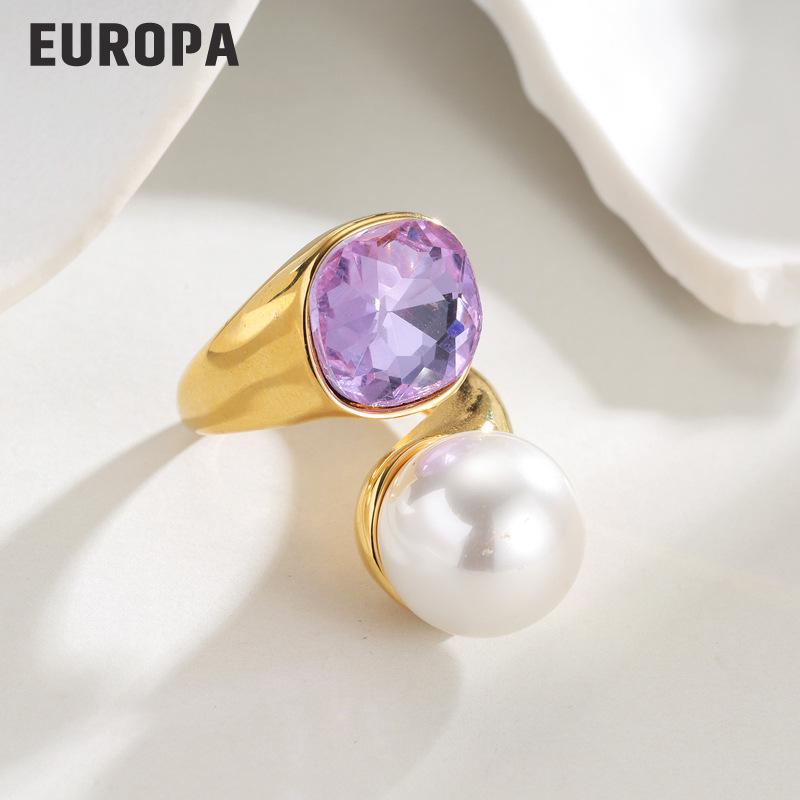 Purple Zirconium Open Ring, Korean Style Titanium Steel Fashion, Autumn/Winter Hand Jewelry