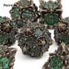 7 Pcs Copper Green Lotus Flower  Metal Dice Solid Metal Polyhedral Dice Set Suitable for Role-Playing RPG  Board Game Card Game