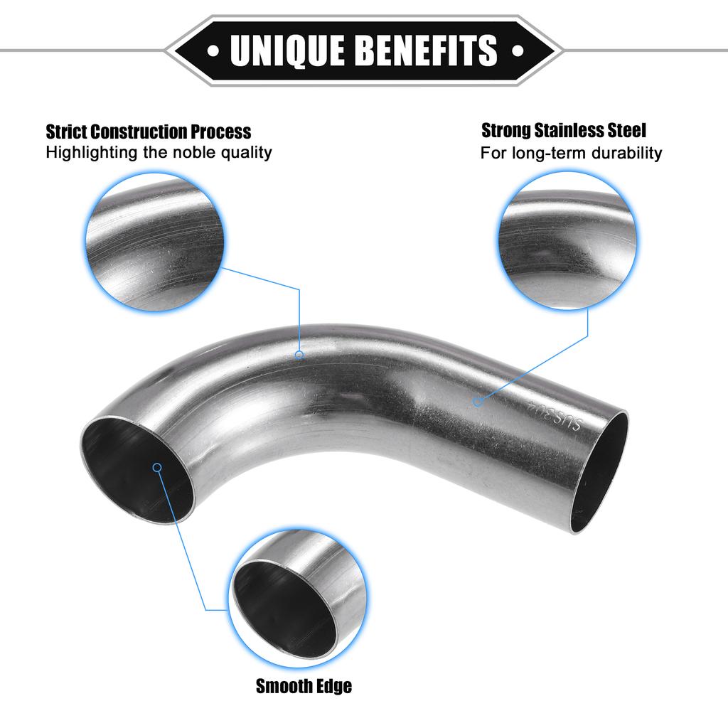 UXCELL 2 Stück 19mm 25mm 32mm 38mm 63mm 90° Bogen Winkelrohr Schlauchrohr DIY Auspuffrohr Lufteinlassrohr für Auto 304 Edelstahl