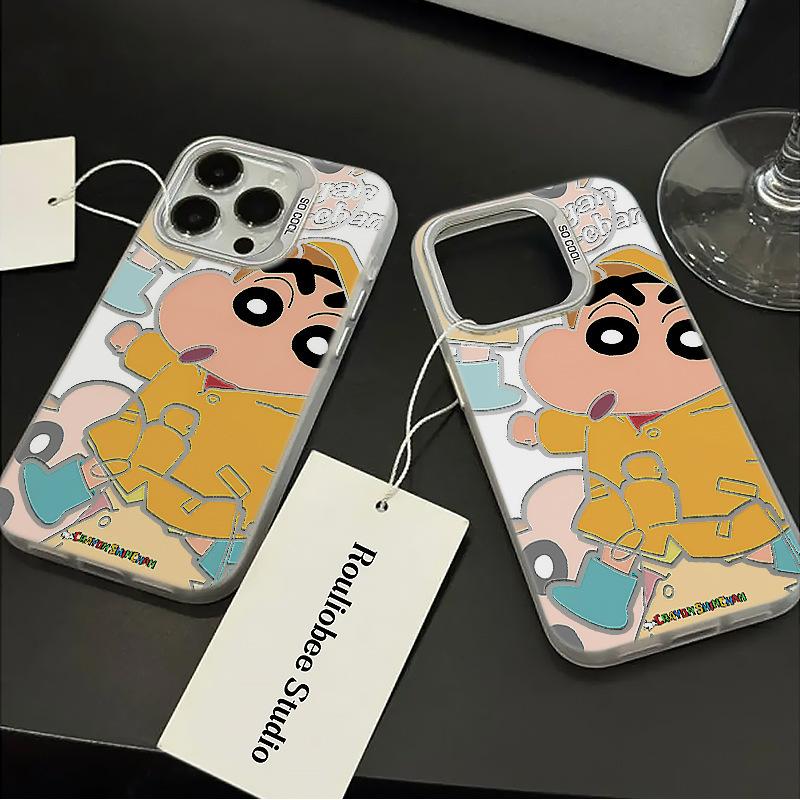 Yellow Shin-chan iPhone 16/14/Pro Max Cartoon Case, Drop-Proof, Personalized, Matte Finish