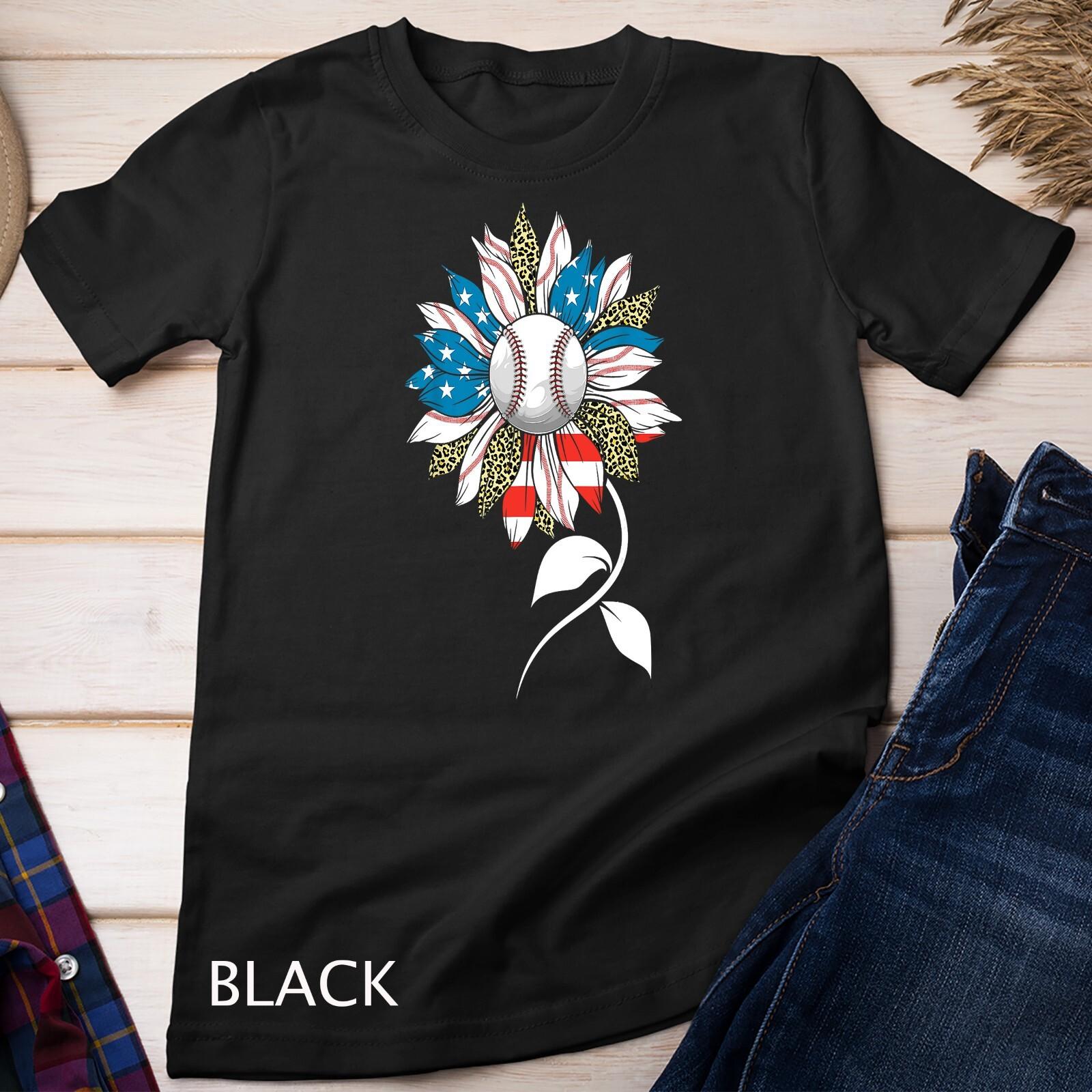 US Leopard Baseball Sunflower Women American Flag T-Shirt Mens Womens Tees Top Unisex T-Shirt Mens Womens Tees Top XL