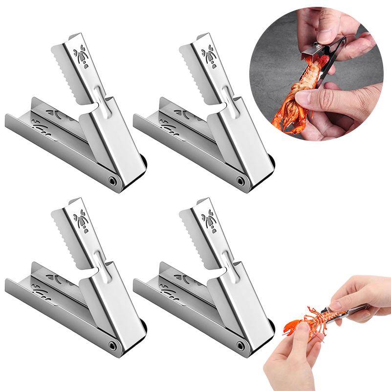 4Pcs Crayfish Peeler Tool, Stainless Steel Crawfish Sheller Device Quick Shrimp Tails Remover Tool Practical Gadget Accessories