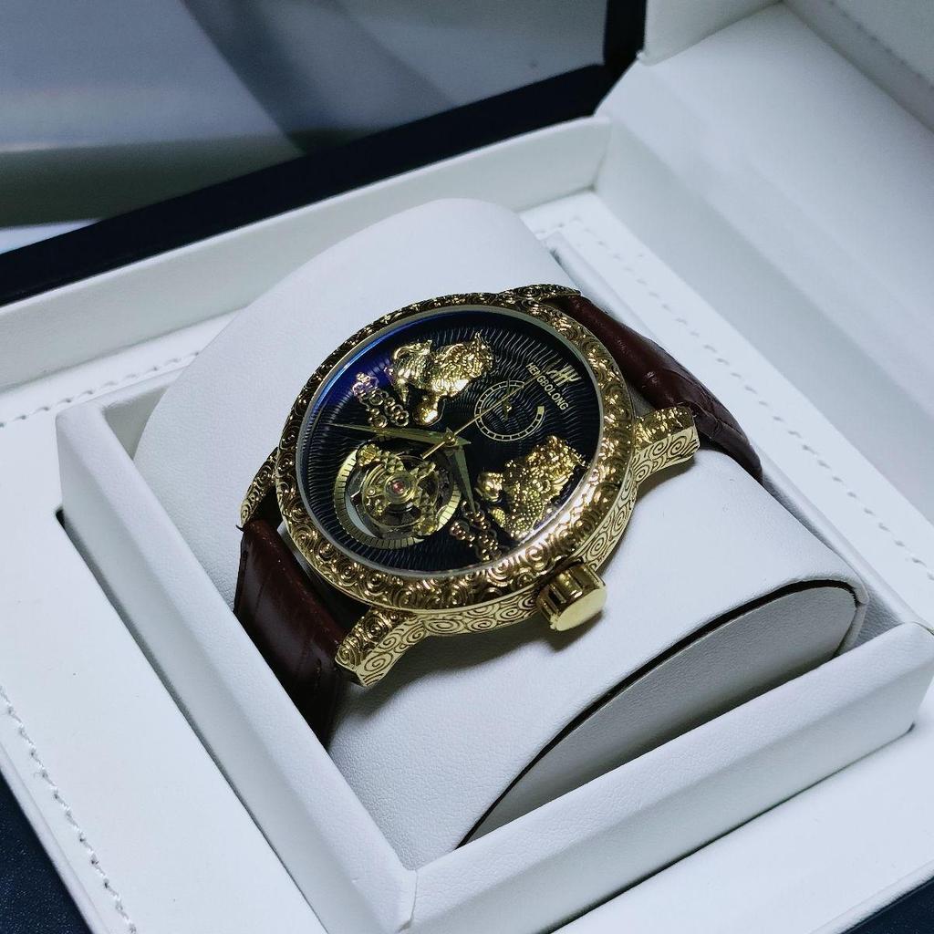 Mode Doppel-Qilin Tourbillon Großes Zifferblatt Herren Mechanische Armbanduhr