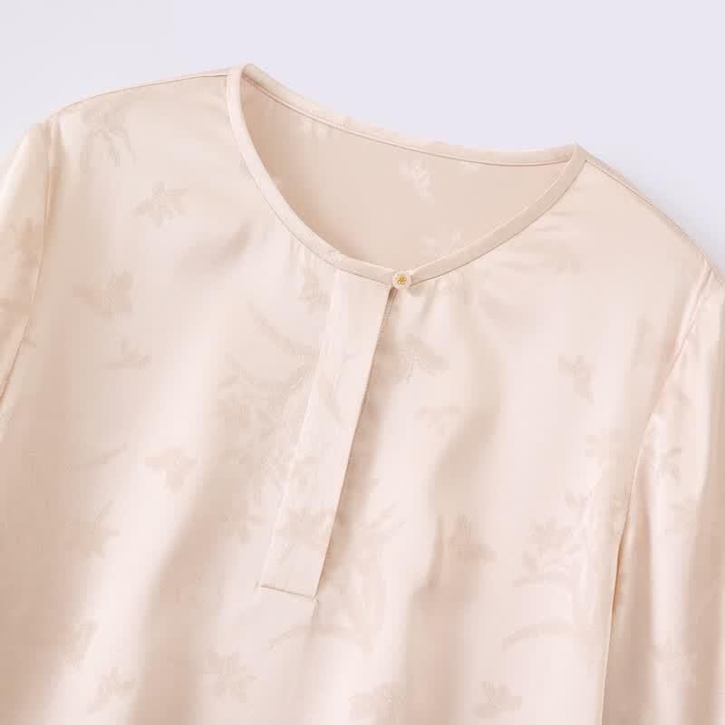 Women's 19 Momme Silk Jacquard Round Neck T-shirt
