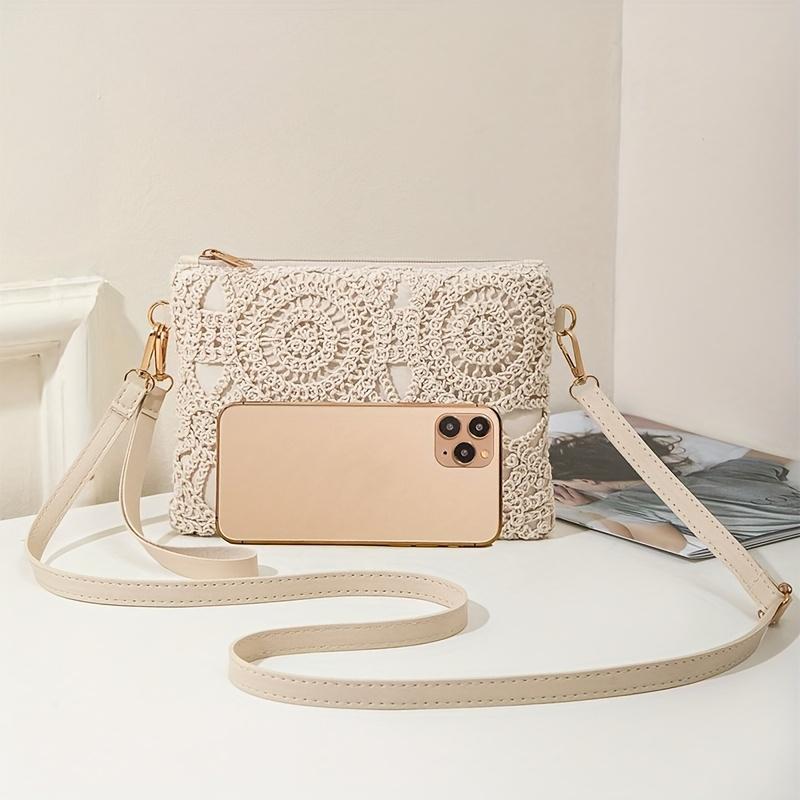 Mini Hollow Weaving Bag with Wrist Strap and Coin Wallet, Teen Crossbody Bag, Multi-Functial Small Unique Square Shoulder Bag