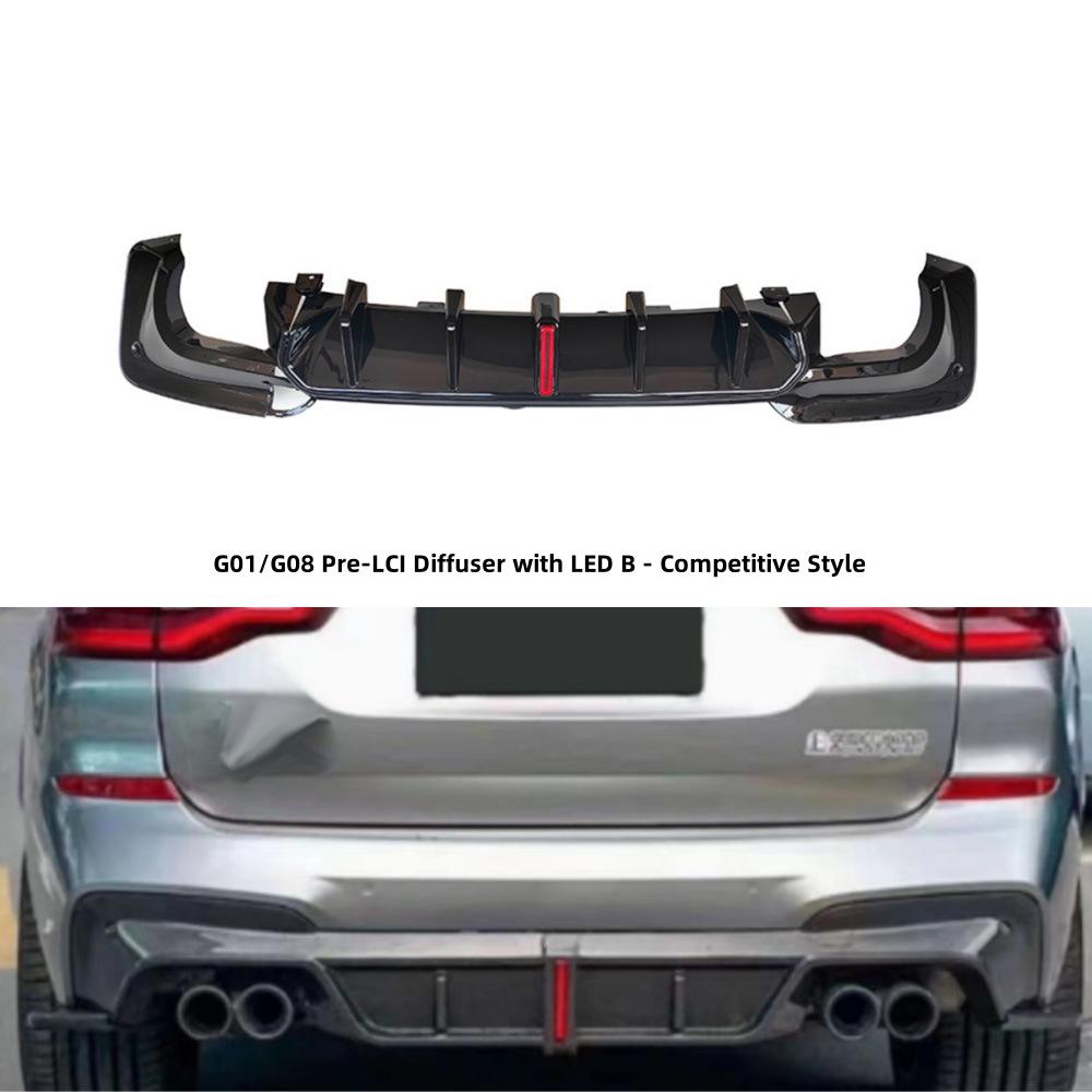 

Gloss Black Carbon Fiber Style Rear Diffuser for BMW X3 G01/G08 2018-2021 Gloss Black (No Light)