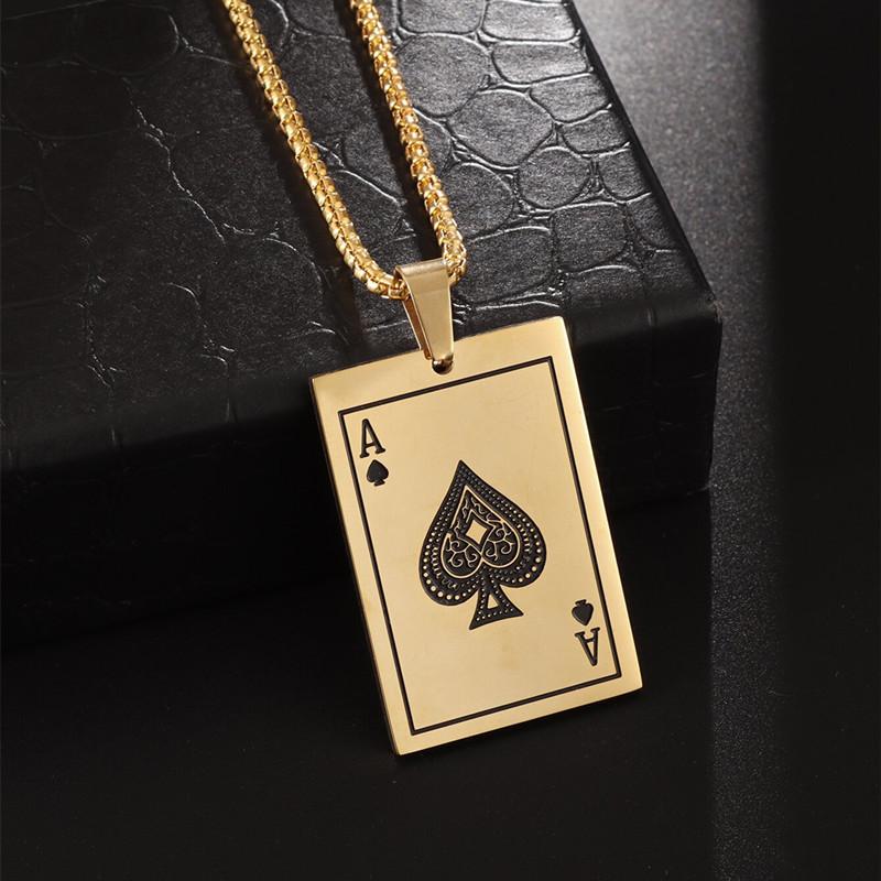 Exquisite Luxury Poker Card Spade A Pendant Stainless Steel Necklace Casino Lucky Accessories Party Jewelry Gift
