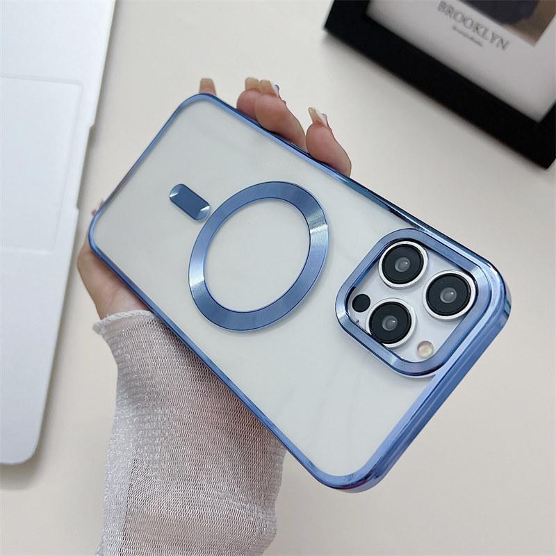 Luxuriöse Golden Shield galvanisierte magnetische kabellose Ladehülle für iPhone 14 13 12 11 Pro Max Fallschutzhülle