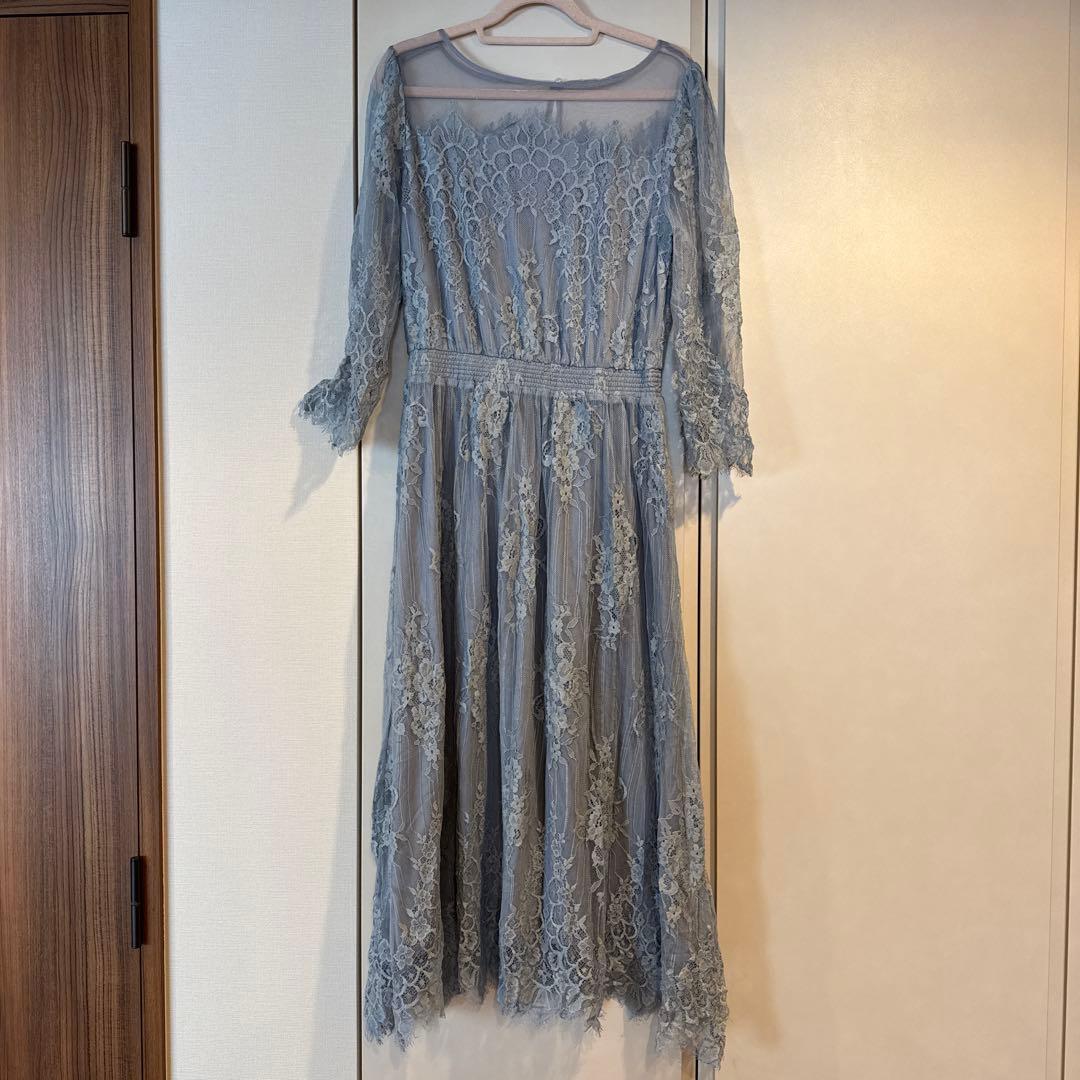 Rope Picnic Dull Blue Lace Decoration Midi Length Dress