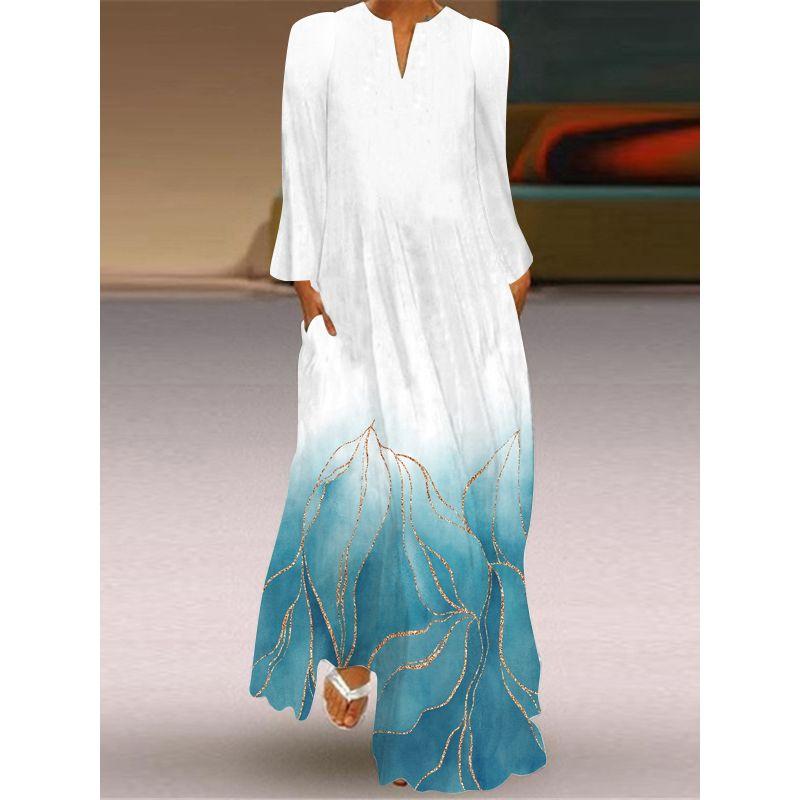 Long Sleeve Dress Classical Beauty Pattern Print Dress Stage Show Performance Wear Travel Photography Clothes