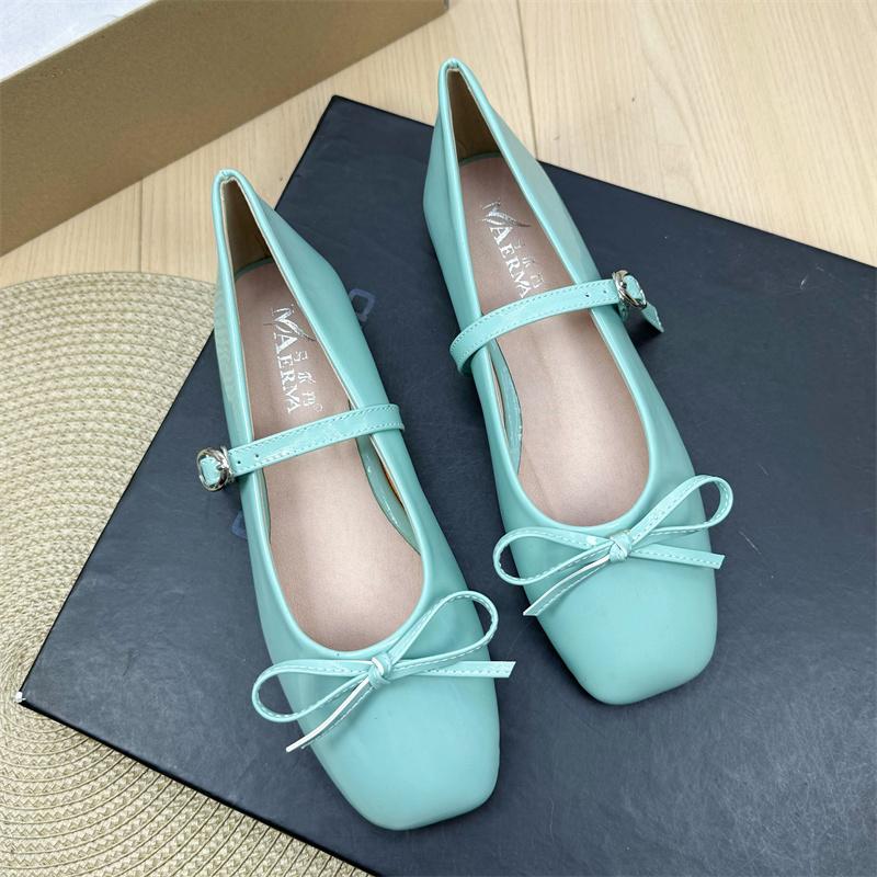 Fashion Flat Shoes for Women's Spring Autumn Square Toe Bow Mary Jane Shoes Women's Patent Leather Casual Women's Shoes Large Size 43 44