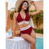 Women's High Waist Bikini Split Set V-Neck Tether Gathering Swimsuit