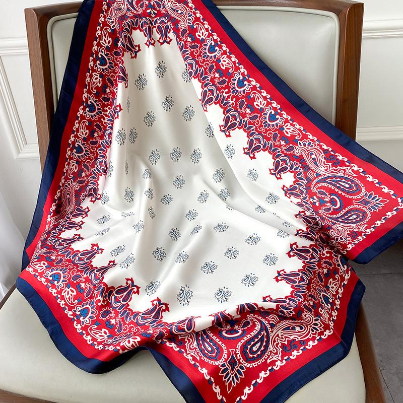 Foulard in raso di seta con stampa a catena da 70 cm per donna, fazzoletto stampato, bandana quadrata da testa per donna, scaldacollo piccolo, Hijab, signora, ragazza