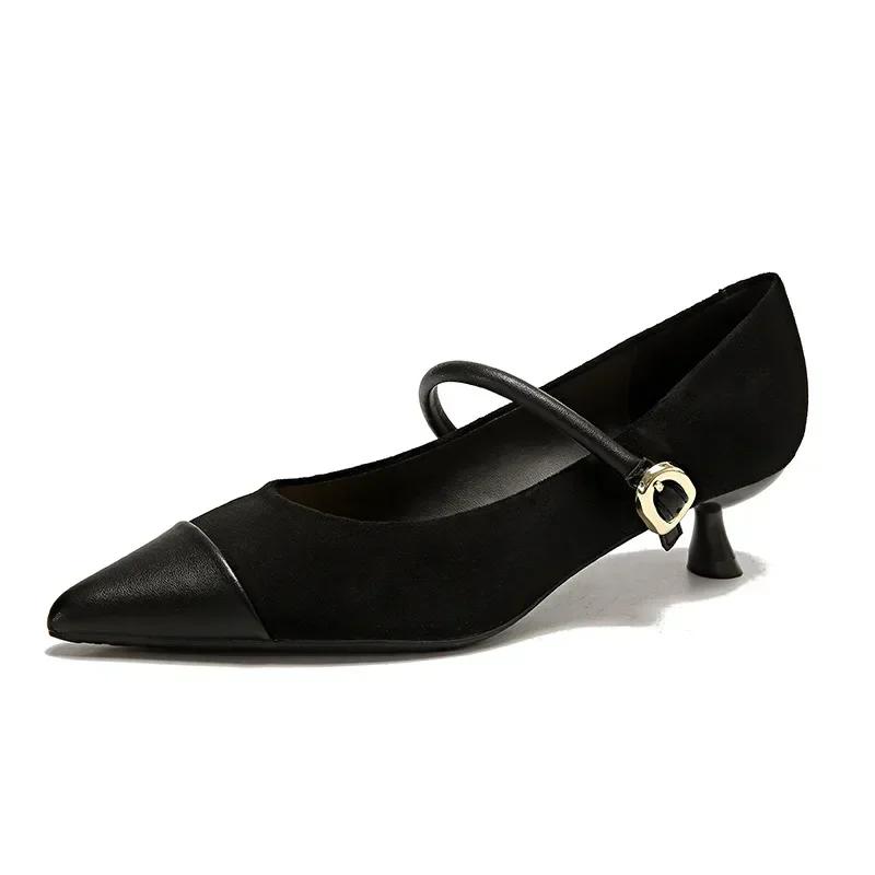 Fashion 2025 French Sexy Pointed Toe High Heels Women Brown Retro Suede Mary Jane Shoe Elegant Kitten Heel Shoes for Women Evening Heels