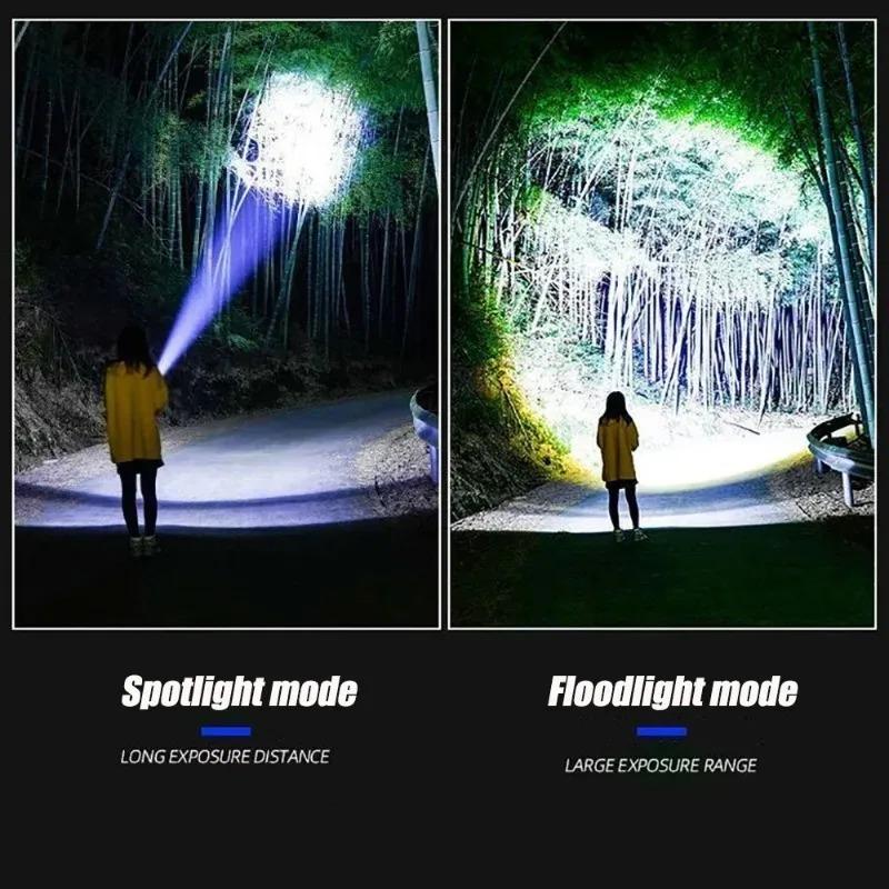 COB Flashlight Built-in Battery Flash Light Emergency Spotlights 4km 2000LM Most Powerful LED Flashlights Type-C Charging