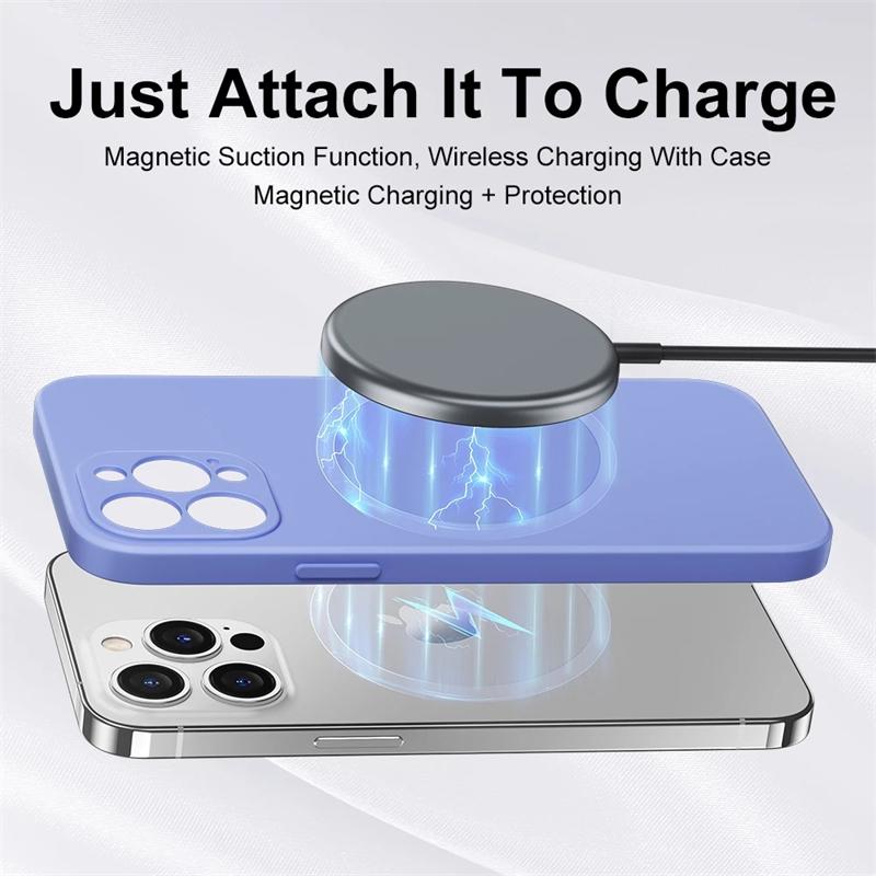 Pour étui magnétique Magsafe Pour 16 15 14 13 12 11 Pro Max 16 Plus Silicone Liquide Charge sans fil Housse Accessoires pour téléphone