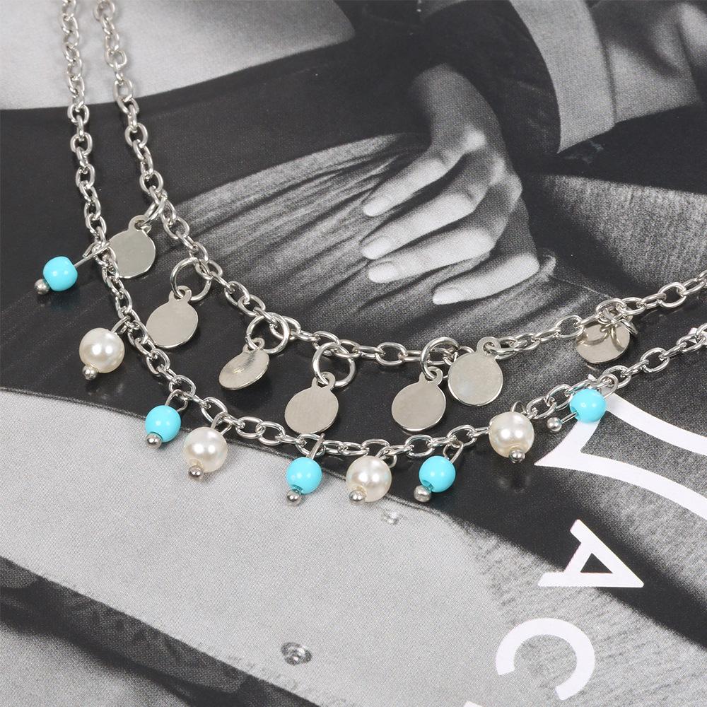 Exclusive For Foot Accessories, Fashionable Personalized Turquoise Pearl Disc Small Pendant Double Anklet