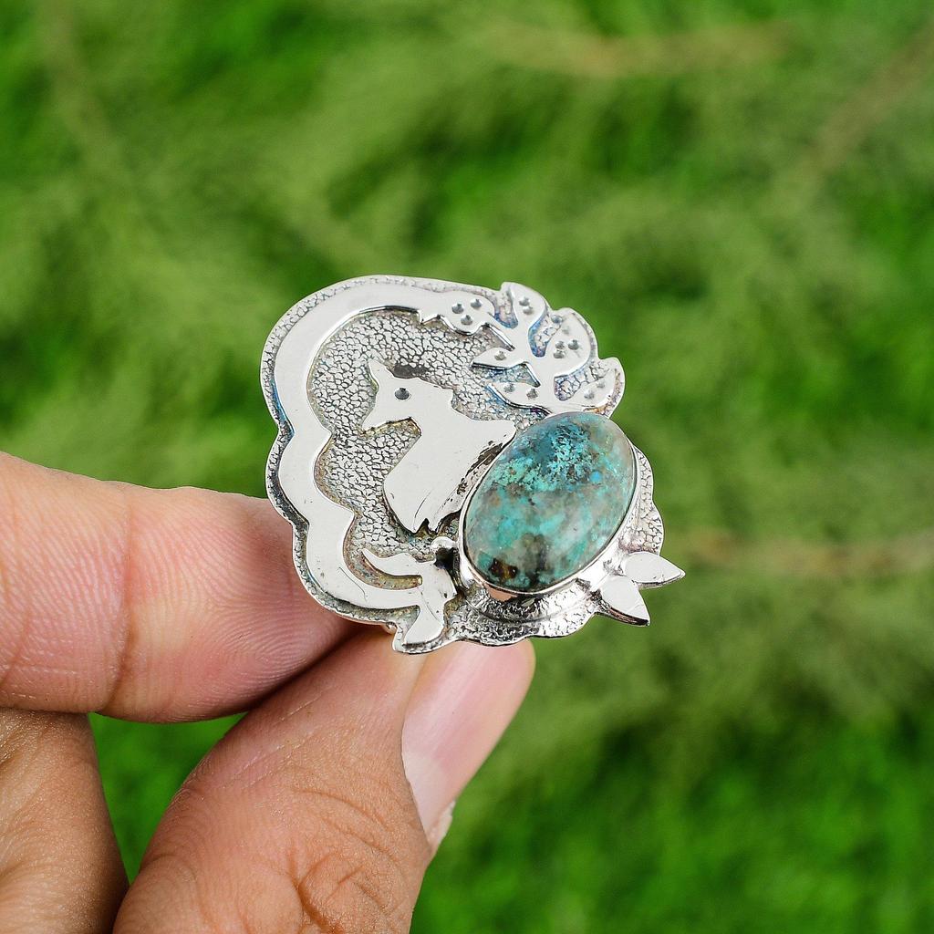 Mothers Day Sale Sterling Silver Oval Natural Shattuckite Solitaire Ring Jewelry