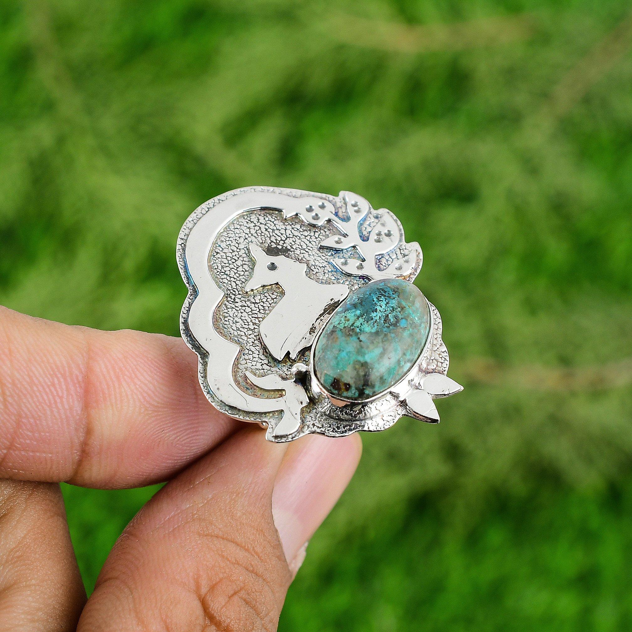 

Mothers day Sale Sterling Silver Oval Natural Shattuckite Solitaire Ring Jewelry Adjustable