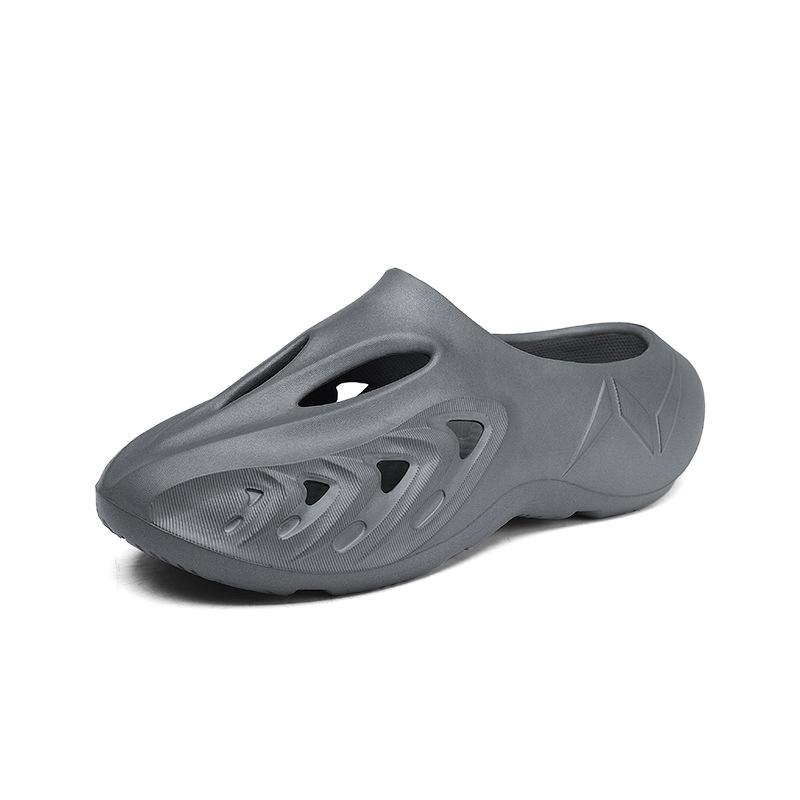 Half-Drag Hole Slippers Are Fashionable, Breathable, Light And Non-Slip, And Men'S Thick-Soled Large-Size Slippers For Beach Vacation.