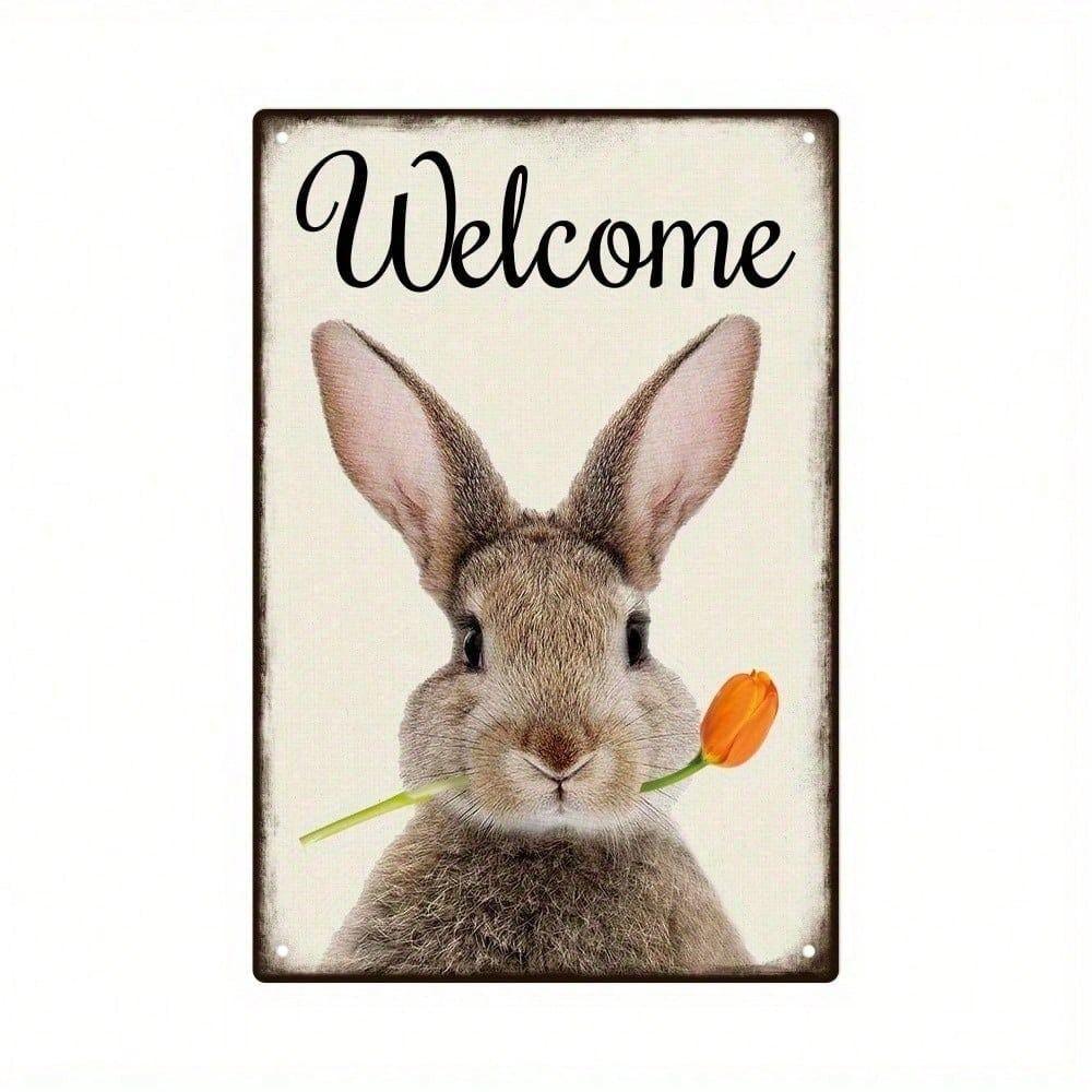 Vintage Rabbit Metal Poster, Easter Wall Decor for Home