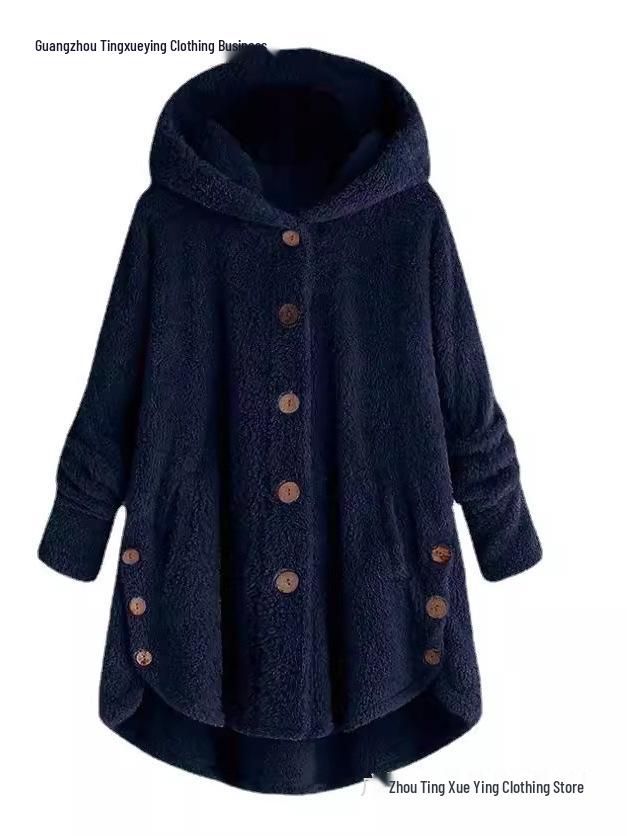 Spring 2026 Women's European-American Plush Button Top, Irregular Solid Color Coat