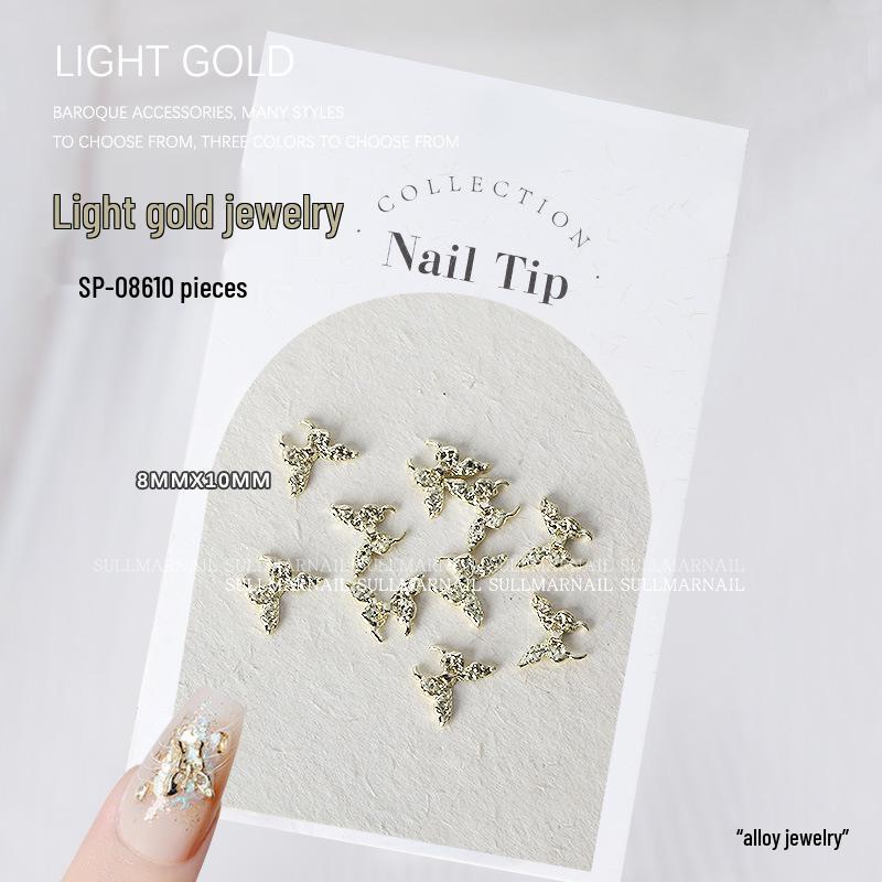 Golden Butterfly 3D Nail Art Set - 10 Pieces of Light Gold Ribbon Bow Decorations