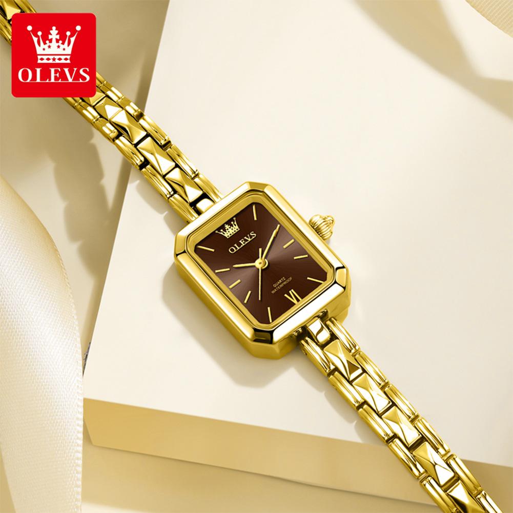 OLEVS Fashion Rectangle Women Watches Luxury Stainless Steel Gold Bracelet Analog Quartz Wristwatch For Ladies Clock Reloj Mujer