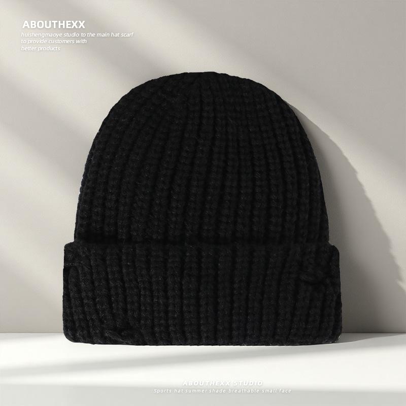 New Style Ripped Knitted Hat for Women Winter Retro  Versatile Face Showing Small Woolen Hat Large Head Circumference  Warm Pullover Cold Hat for Men