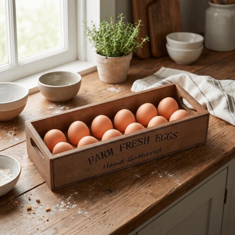 Open-Top Lid Wood Egg Case Large Capacity Egg Display Crates  Kitchen Organizer