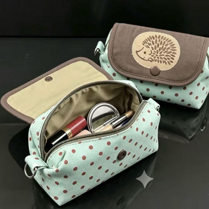 Cute Hedgehog Polka Dot Pencil Case Durable Zipper Multifunctional Stationery Organizer for Primary Middle School Students